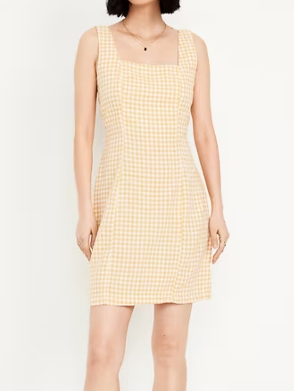 NWT Old Navy Yellow Gingham Linen-Blend Dress M Tall